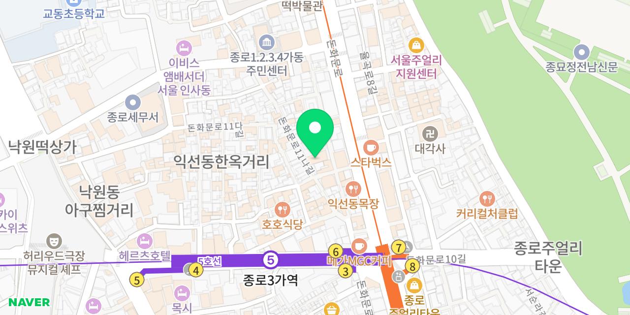익선동냉삼집 미미네 위치가 표시된 지도