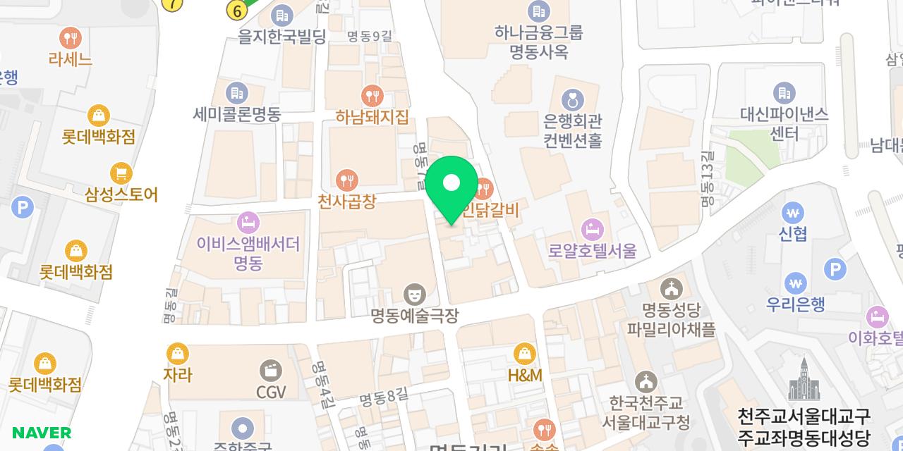 우대포 블랙 명동점 위치가 표시된 지도