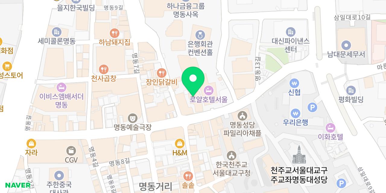 솥고집 명동점 위치가 표시된 지도