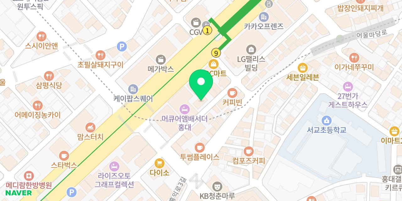 설빙 홍대입구역점 위치가 표시된 지도