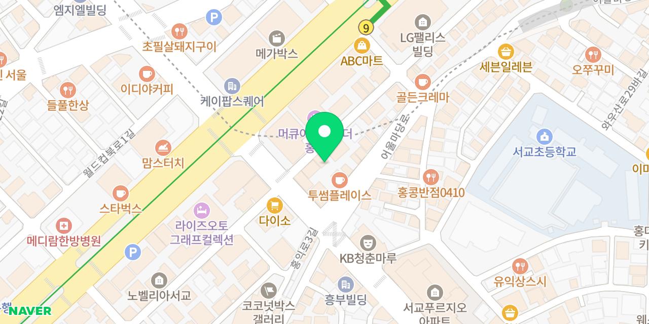 Map showing where Dukki Tteokbokki Hongdae-jeom is