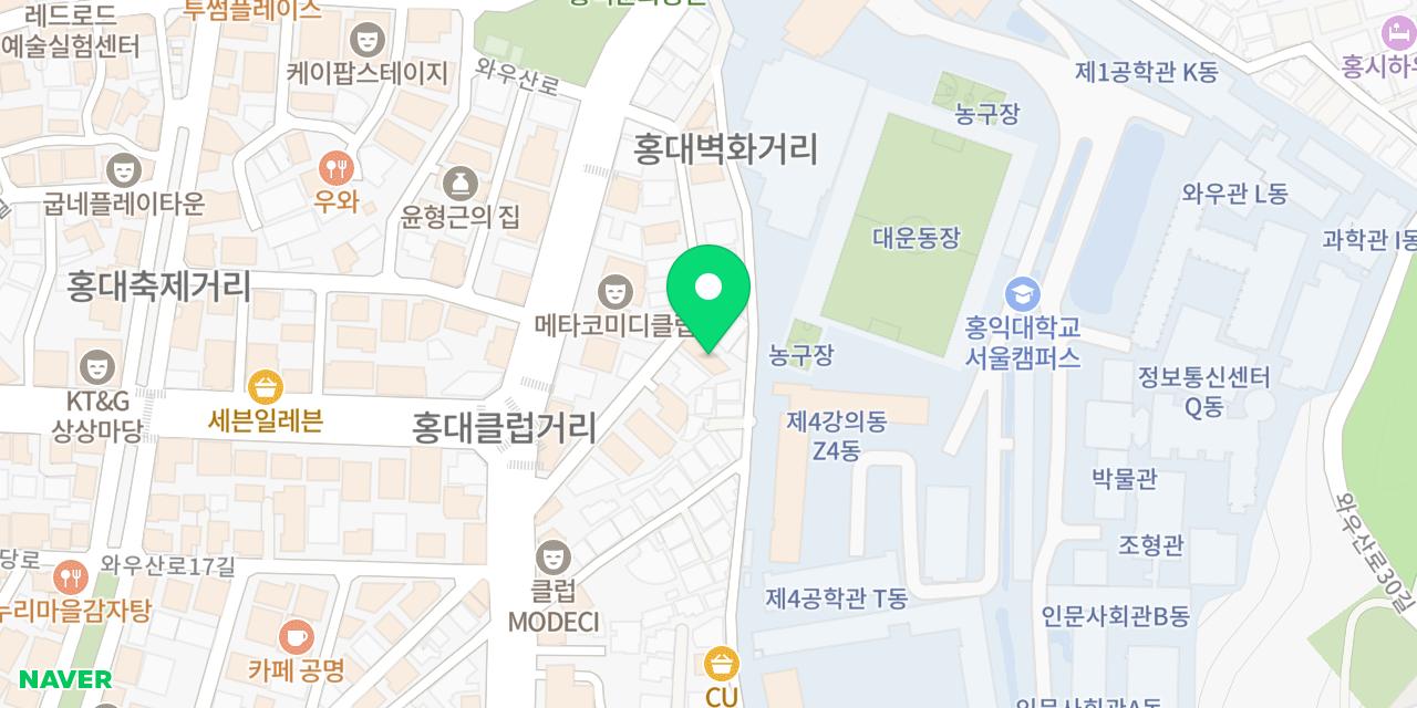 홍대예티 위치가 표시된 지도