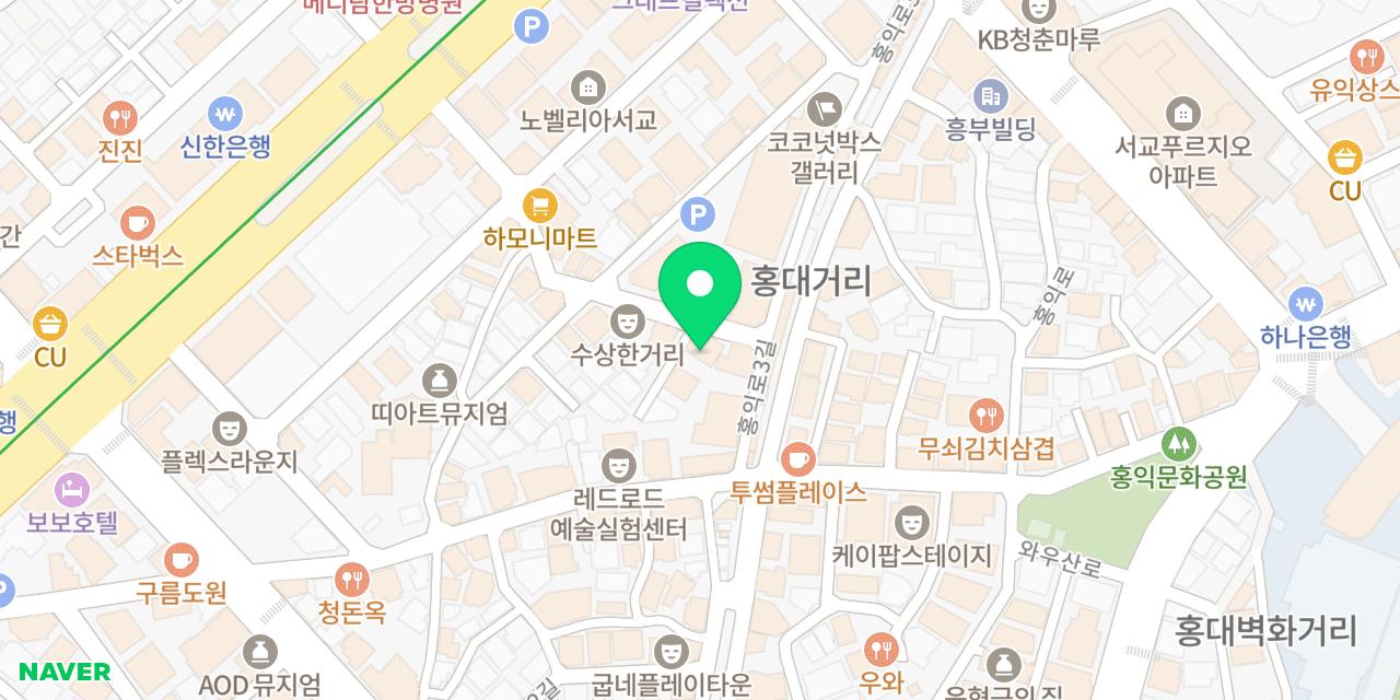 Map showing where Hanudaum Hongdae Bonjeom is