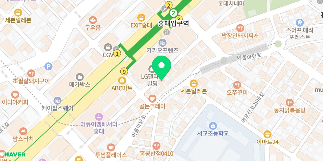 Map showing where Hongdae Jopok Tteokbokki 2-hojeom is