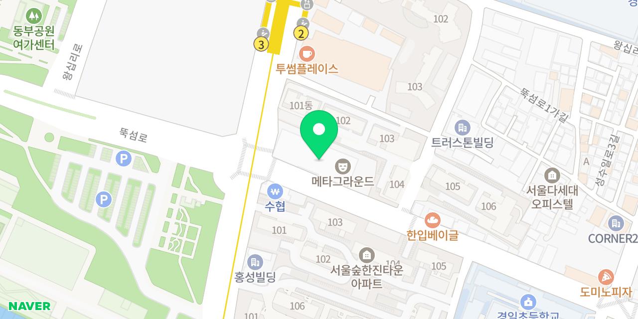 Map showing where 가마솥 순대국밥 서울숲역점 is