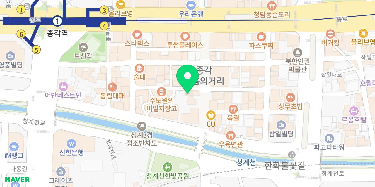 Map showing where Matchandeul Wangsogeumgui Jongno-jeom is