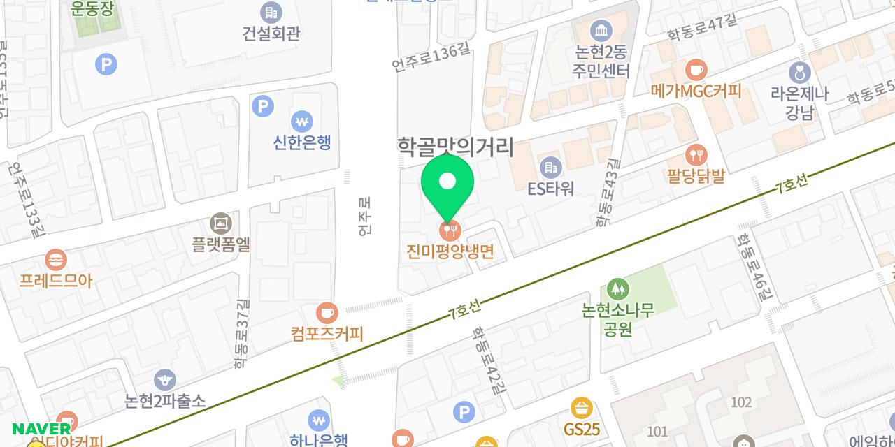 Map showing where Jinmi Pyeongyang Naengmyeon is