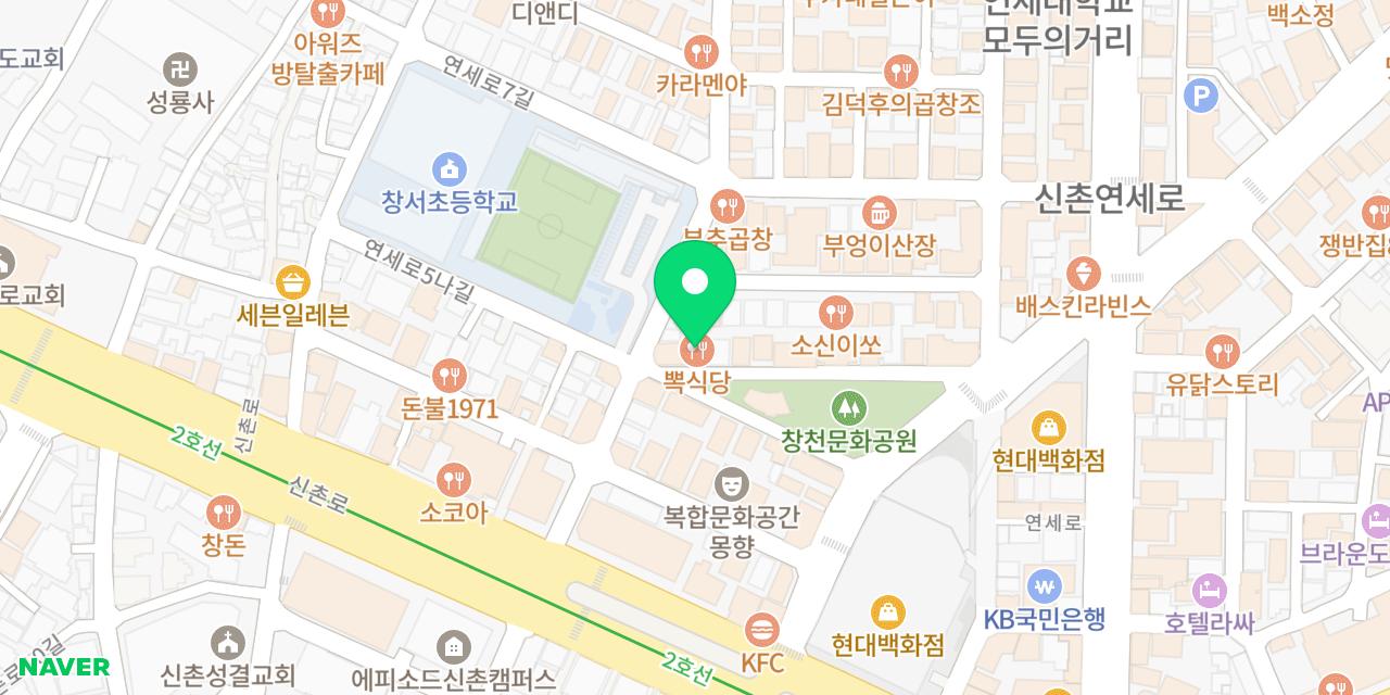 Map showing where Ppok Sikdang Sinchon-jeom is