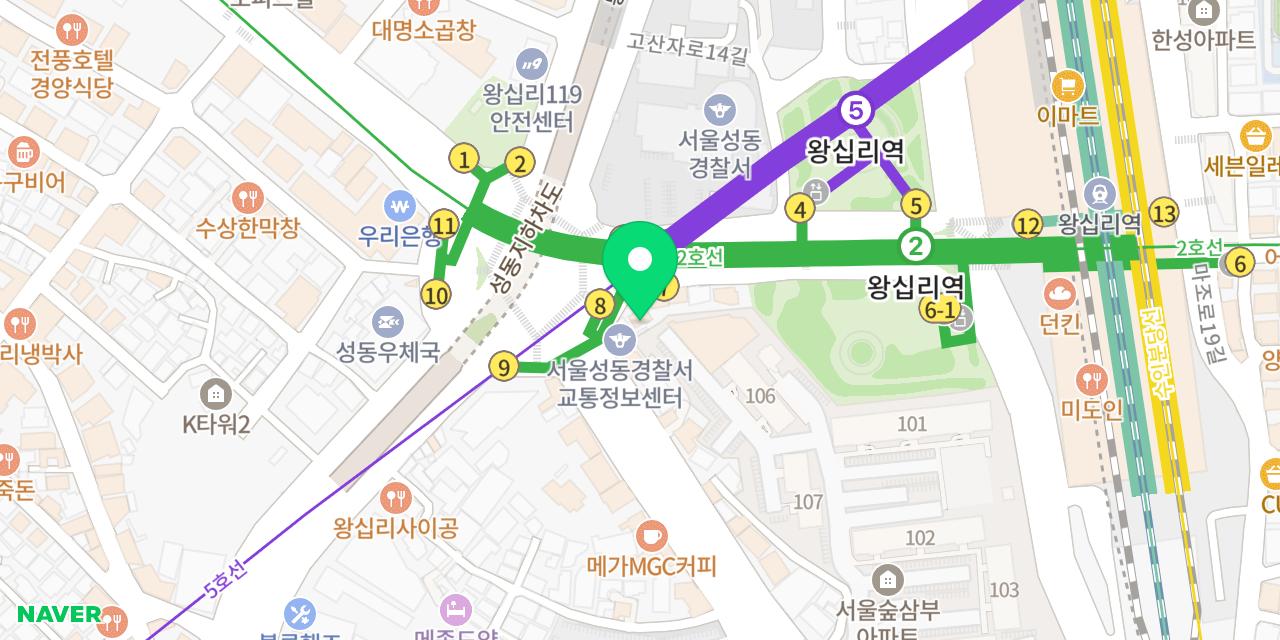 Map showing where Seusidoku Wangsimni Bonjeom is