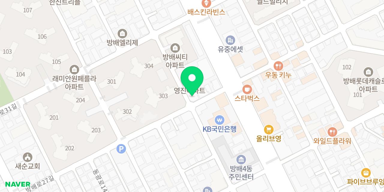 Map showing where Chilpeuro Chilbaek Sikdang Bangbae Jigyeongjeom is