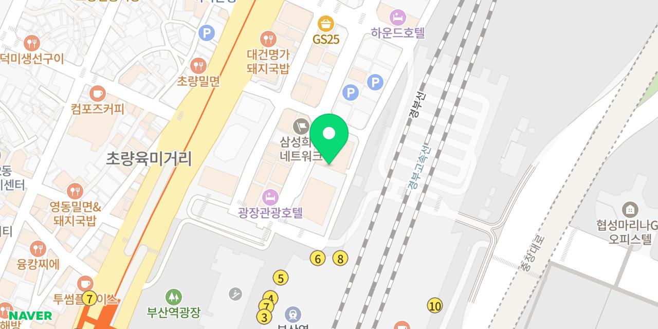 Map showing where Yeongdong Milmyeon & Dwaeji Gukbap Busan Yeoksa-jeom is