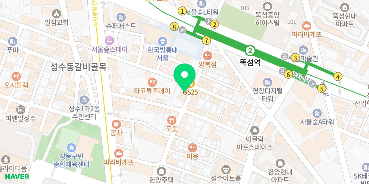 Map showing where Ttobogetji Tteokbokkijip Seongsu Mallangswimpyo-jeom is