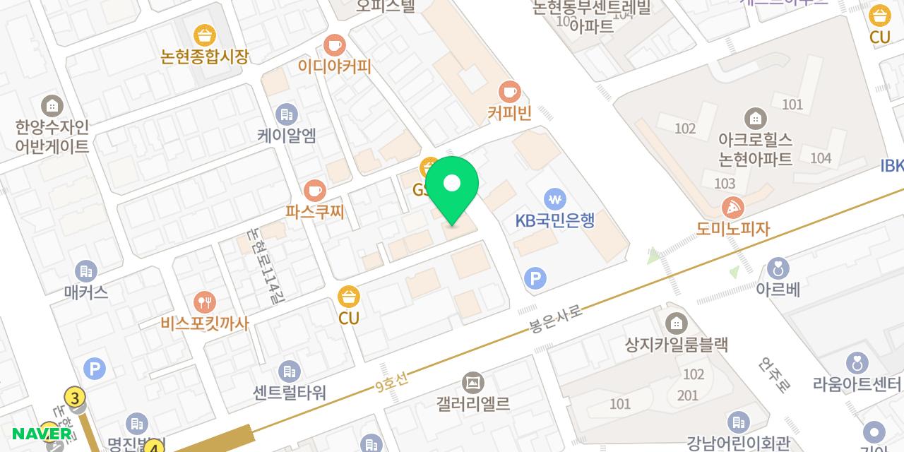 순정한우 정육식당 논현점 위치가 표시된 지도